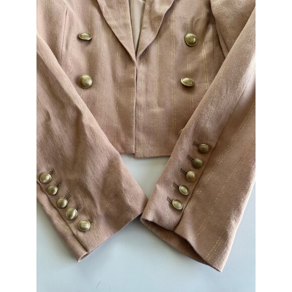 L'AGENCE Inez Cropped Blazer In Biscuit Size 10 Linen Blend Career Designer - Picture 7 of 11